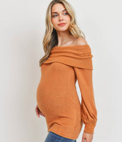 Knit Off Shoulder Maternity Tunic - Mustard