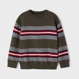 Long Sleeve Striped Sweater - Forest Green & Red