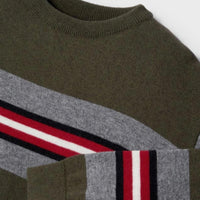 Long Sleeve Striped Sweater - Forest Green & Red