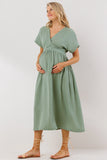 Short Sleeve Maternity/Nursing Wrap Dress - Sage