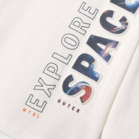 Long Sleeve Embossed Graphic Tee - "Explore Space," White