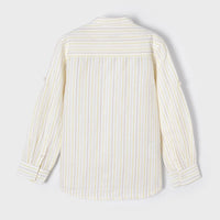 Long Sleeve Linen Collarless Button-Up - Citronella Stripe