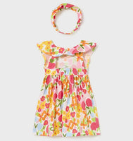 Cotton Play Dress with Matching Headband - Multicolor