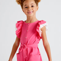 Sleeveless Ruffled Knit Romper - Magenta