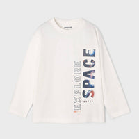 Long Sleeve Embossed Graphic Tee - "Explore Space," White