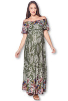 Open Shoulder Maternity Maxi Dress - Olive/Ivory