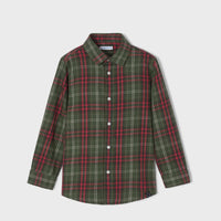 Long Sleeve Button-Up Shirt - Forest Green & Red