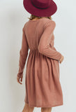 Lurex Long Sleeve Pocket Maternity Dress - Rust