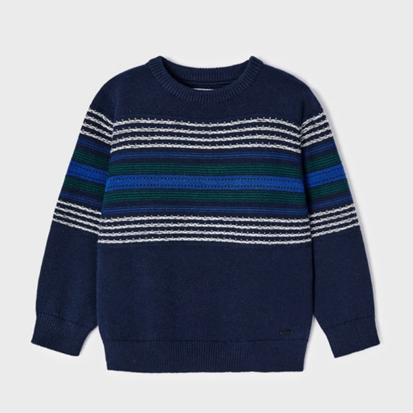 Long Sleeve Striped Sweater - Navy & Green
