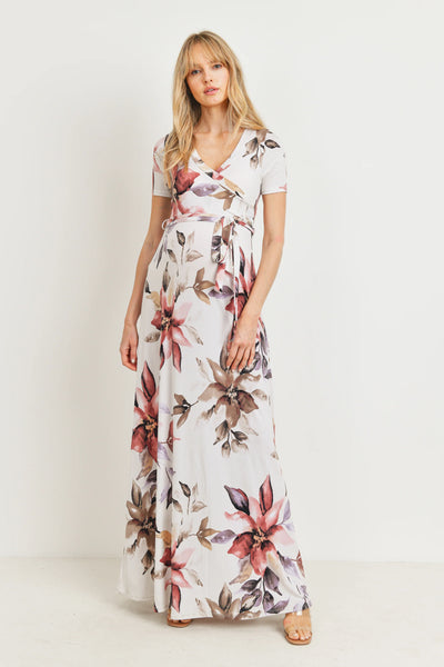 Floral Maternity/Nursing Maxi Dress with Waist Tie Floral Maternity/Nursing Maxi Dress with Waist Tie