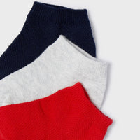 3 Pair Ankle Baby Socks - Red, Navy, Lgt Gray