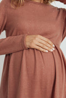 Lurex Long Sleeve Pocket Maternity Dress - Rust