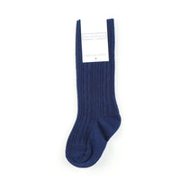 Cable Knit Knee High Socks - Navy