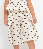 Cropped Pants with Polka Dot Pattern - Cream & Black