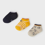 3 Pair Baby Ankle Socks - Navy, Tangerine, Khaki