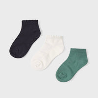 3 Pair Ankle Socks - Navy, Winter White, Jade