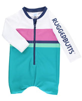 Long Sleeve Rash Guard Bodysuit - Aqua Colorblock