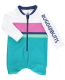 Long Sleeve Rash Guard Bodysuit - Aqua Colorblock