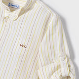 Long Sleeve Linen Collarless Button-Up - Citronella Stripe