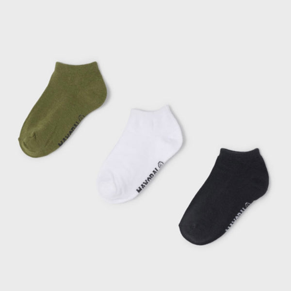3 Pair Ankle Socks - Black, Green & White