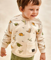 Printed Dino Pullover - Oat