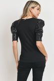 Puffed Sleeve Maternity Top - Black Sequins