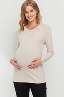 Maternity Top with Button Detail - Oatmeal