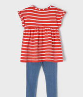 Denim Leggings & T-Shirt Set - Red Stripe