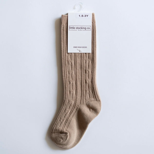 Cable Knit Knee High Socks - Oat