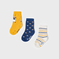 3 Pair Baby Crew Socks - Forest Friends, Navy/Mustard