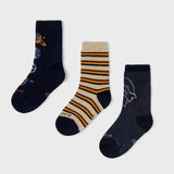 3 Pair Crew Socks - Space Theme, Navy/Tan