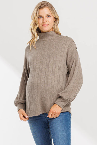 Mock Neck Maternity Sweater - Mocha