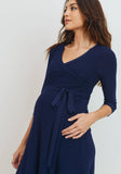 Tie Front Nursing/ Maternity Maxi Dress - Navy