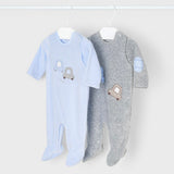 Long Sleeve Footed Outfits - 2 Pack, Grey & Sky Blue