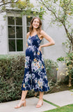 Camisole Maternity Midi Dress with Waist Tie - Floral Print, Navy