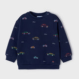 Printed Pullover Sweatshirt - Navy with Cars