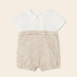 Linen Ceremony Romper - Off-White & Beige