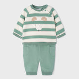 Sweatshirt & Pant Set - Bear, Sage & Cream Stripe