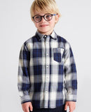 Long Sleeve Button-Up Shirt - Navy, Ivory & Forest Green