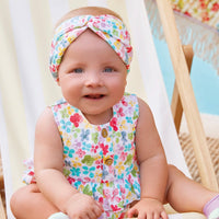 Printed Romper with Matching Headband - Bright Florals