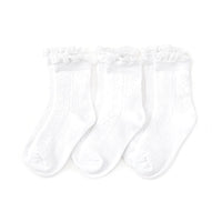 Fancy Lace Top Midi Socks 3-Pack - White
