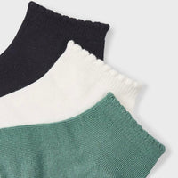 3 Pair Ankle Socks - Navy, Winter White, Jade