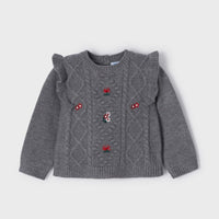 Embroidered Sweater with Flower Detail - Charcoal