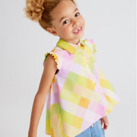 Sleeveless Button-Down Blouse - Cheery Plaid