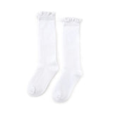 Fancy Lace Top Knee High Socks - White