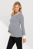 Long Sleeve Jersey Maternity Top - Ivory/Navy Stripe