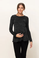 Maternity/Nursing Knit Tunic with Tulip Hem - Heathered Black