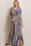 Maternity/Nursing Wrap Maxi Dress - Multi Geo